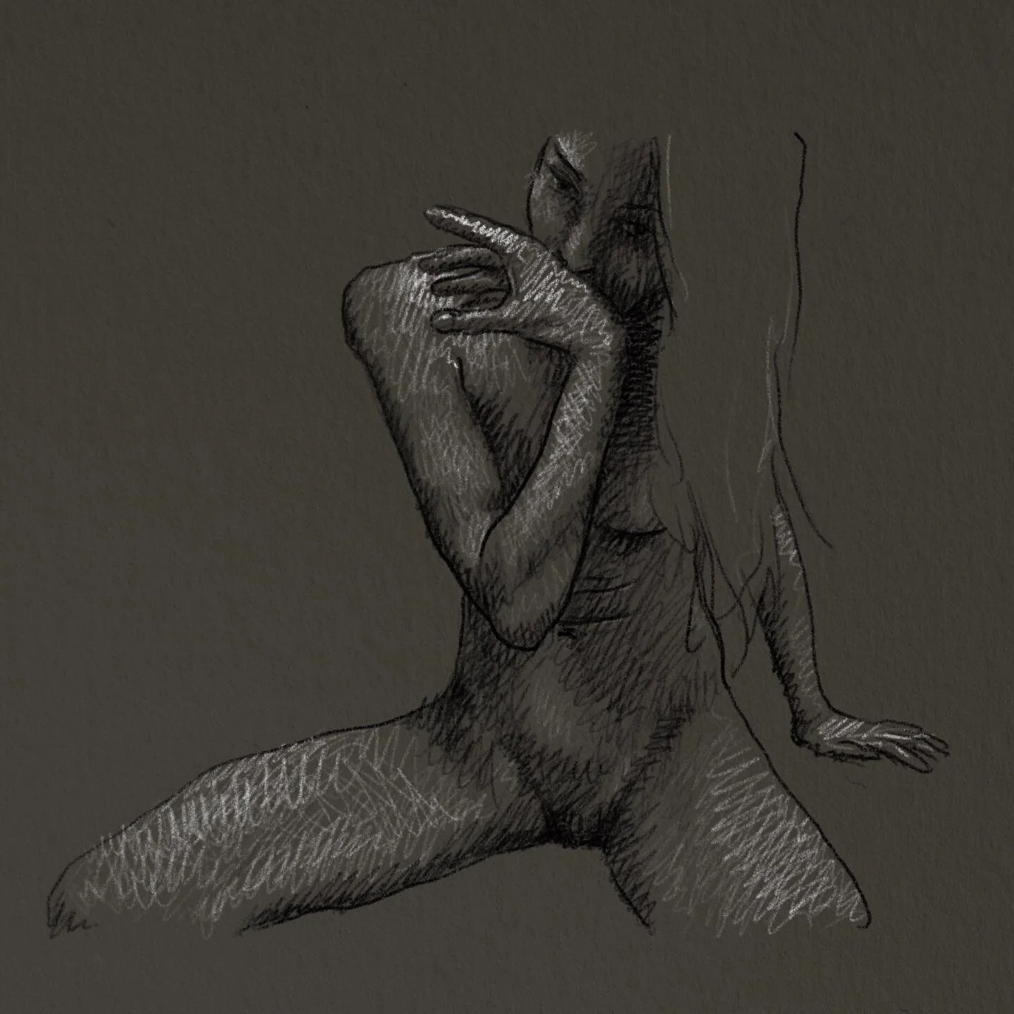 I do enjoy the little gestures between poses that are slightly odd or atypical. Remote figure modeling on screens makes it easier to examine the little unconscious movements where a quick screenshot can become an unusual anatomical study. 
#figuremod