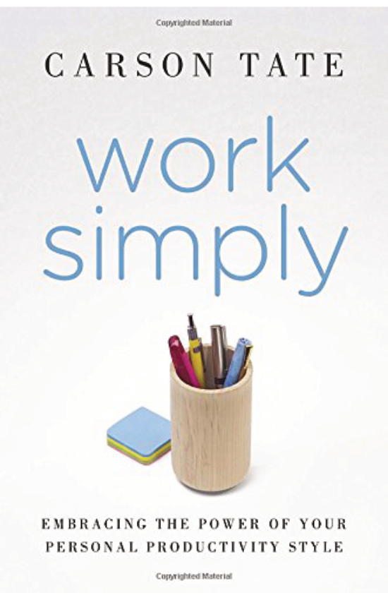 Work Simply by Carson Tate If you sometimes feel you spend more time managing your productivity than doing actual work, it’s time for a change. In Work Simply , renowned productivity expert Carson Tate offers a step-by-step guide to making work simple again by using the style that works best for you. Tate has helped thousands of men and women better manage their time and become more productive. Her success owes partly to the realization that most of us fit into one of four distinct productivity styles.