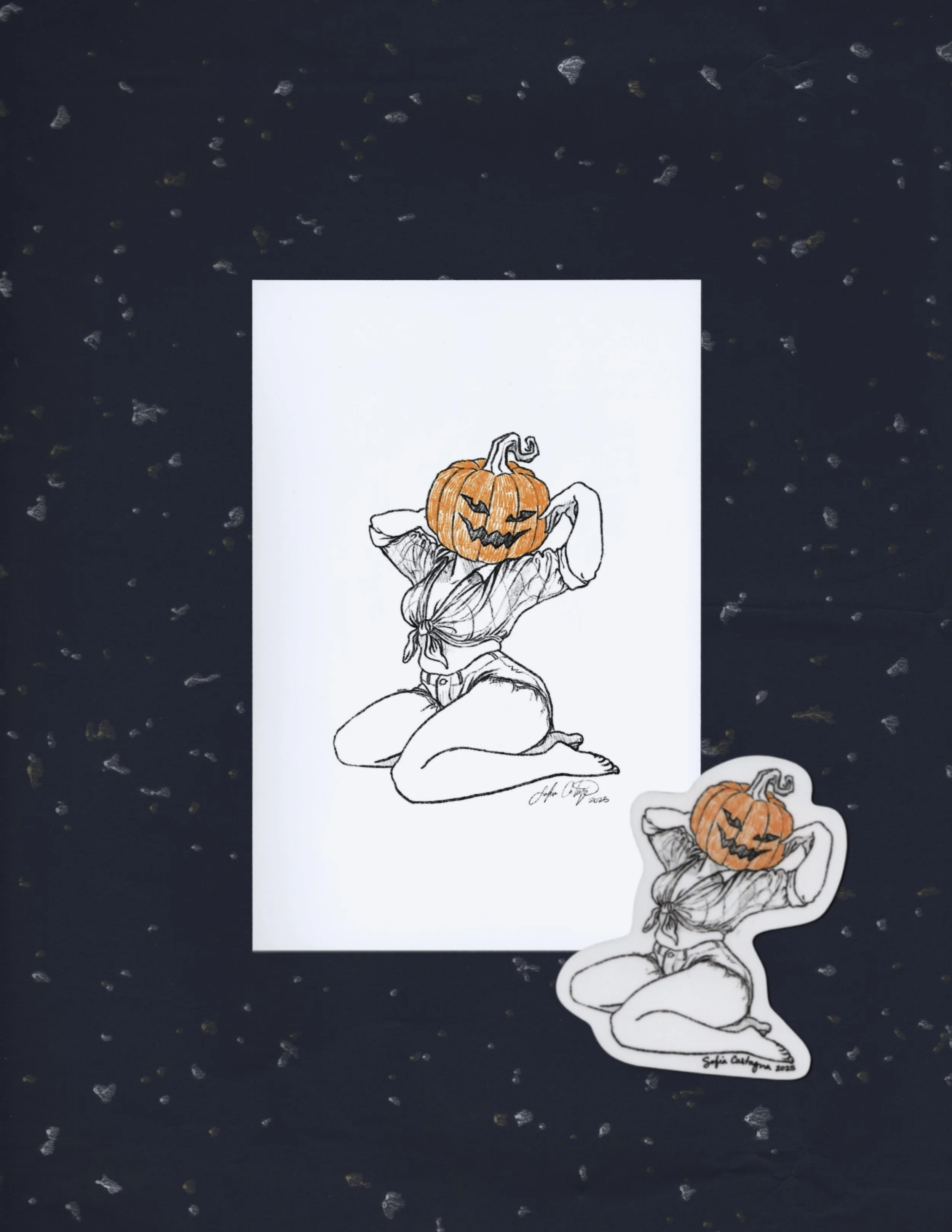 Spooky Lady Print & Sticker pair