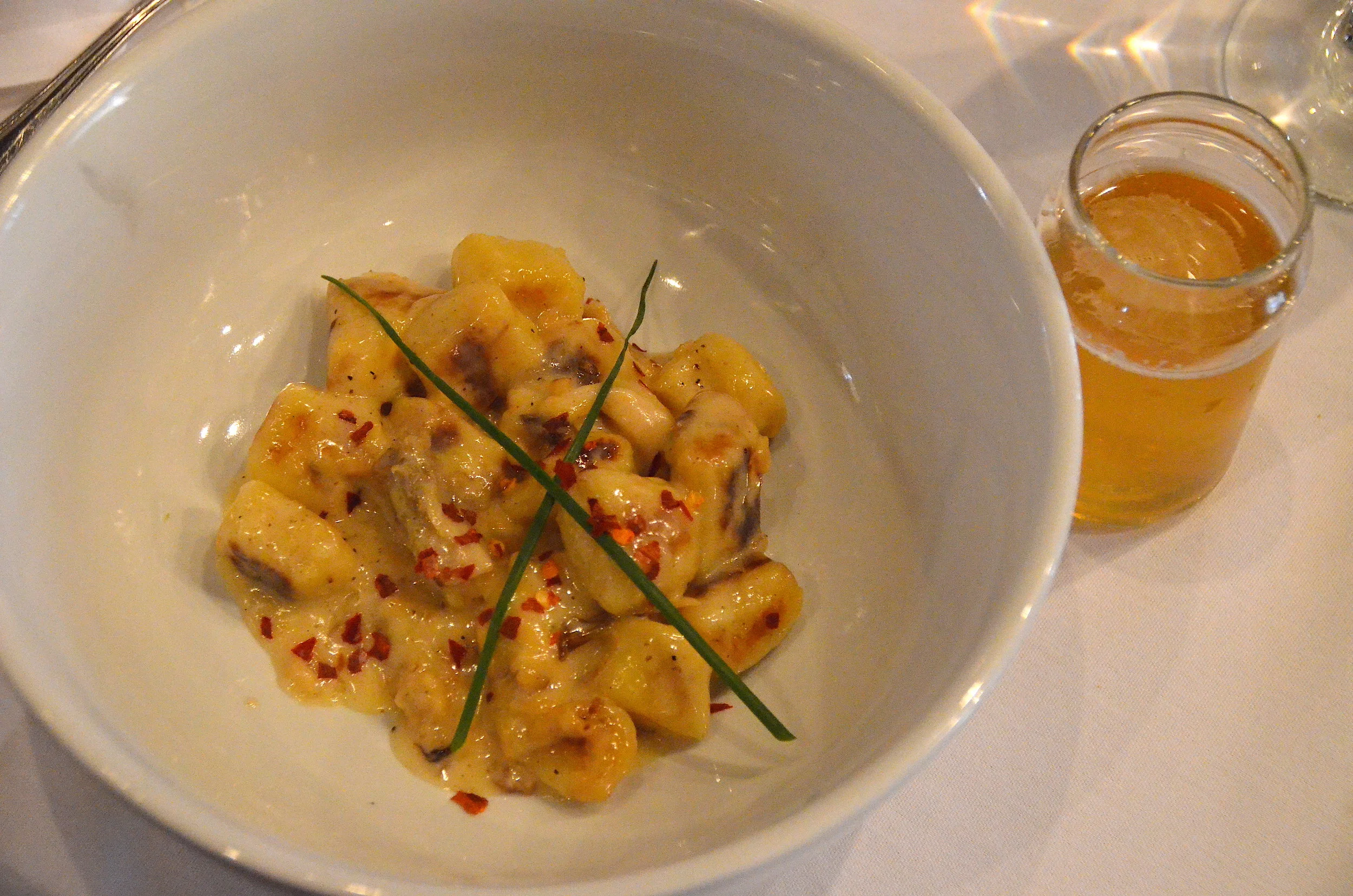 4th Course. Local Hooligan Gnocchi, honey gouda sauce, mushrooms