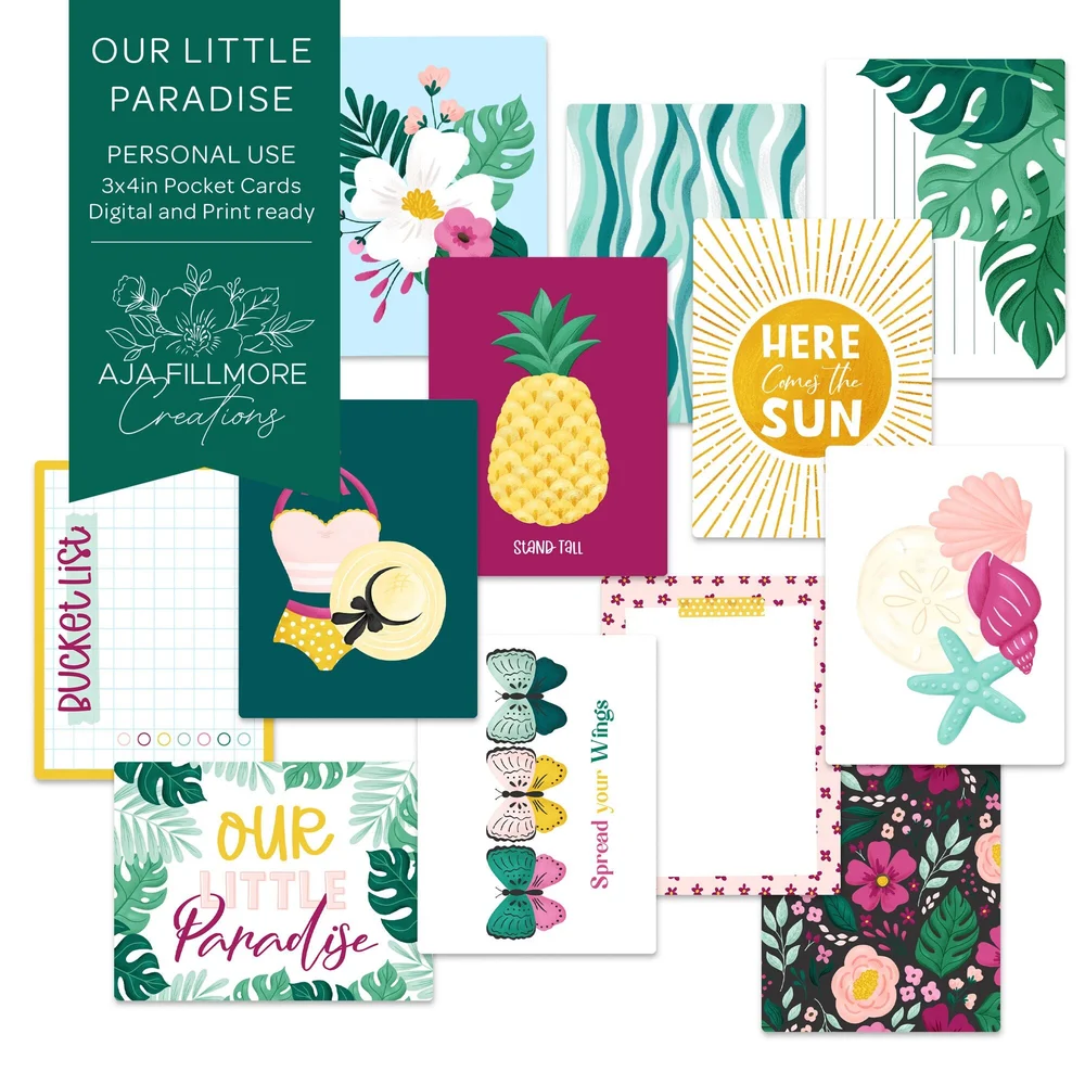 Our Little Paradise Journaling Cards Printable, Tropical Project Life  Printable journal cards, Summer Pocket Cards, tropical pocket cards | Aja  Fillmore