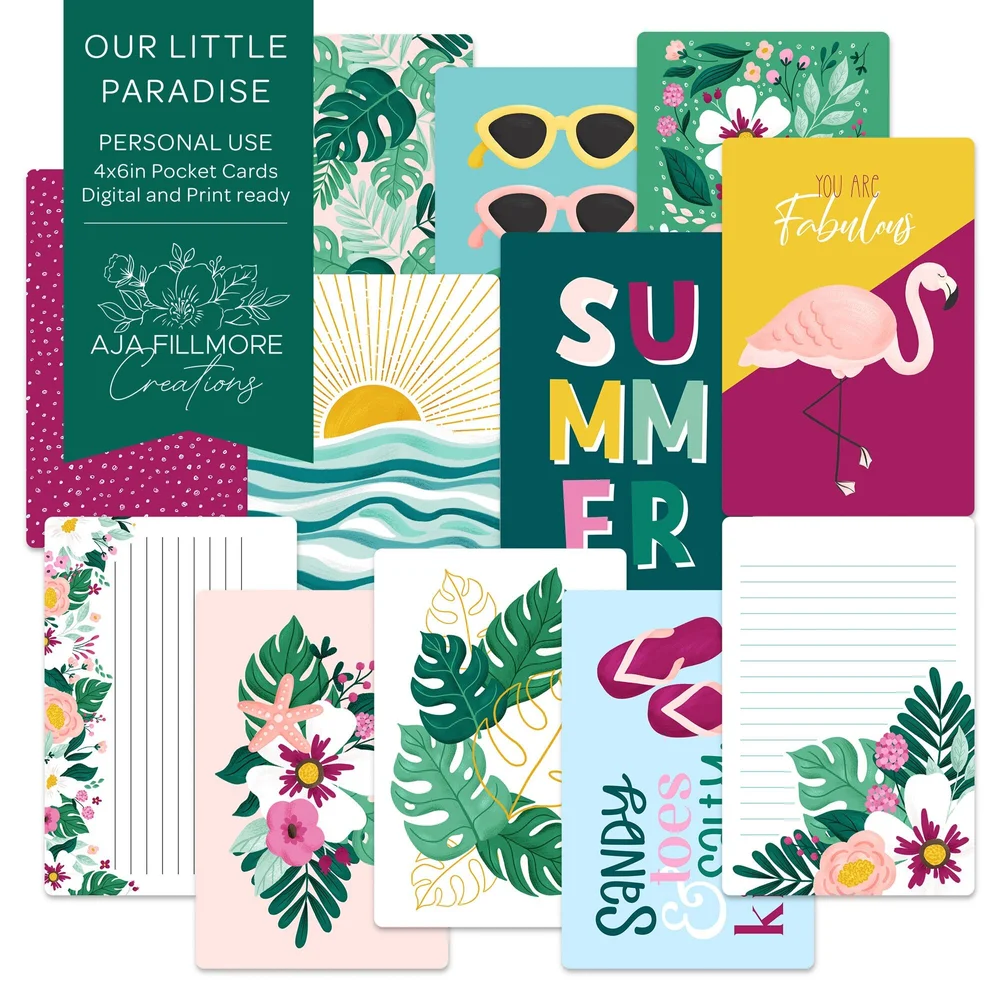 Our Little Paradise Journaling Cards Printable, Tropical Project Life  Printable journal cards, Summer Pocket Cards, tropical pocket cards | Aja  Fillmore