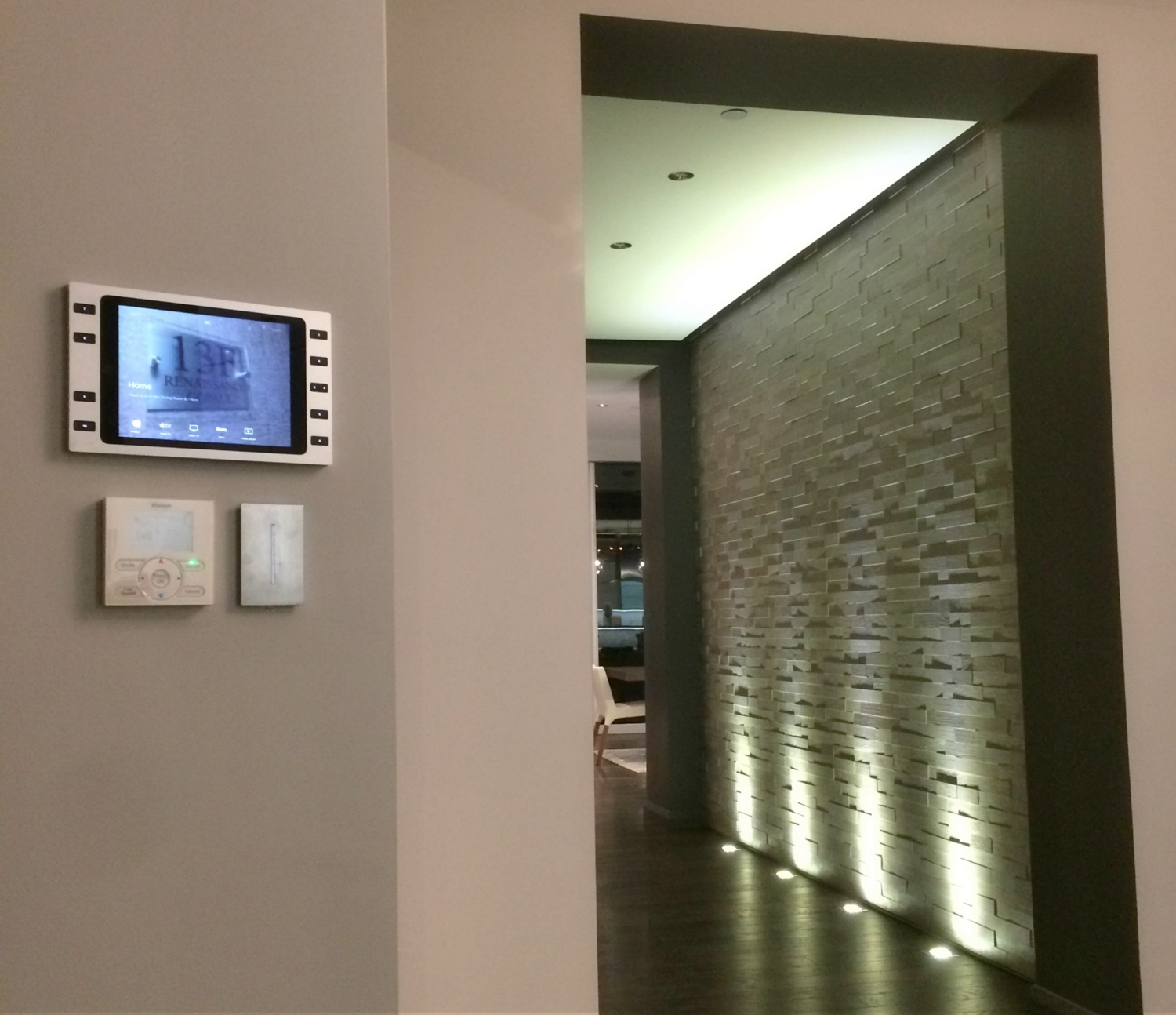 Savant Control and Lutron working together in this luxury apartment with flicker free LED lighting control