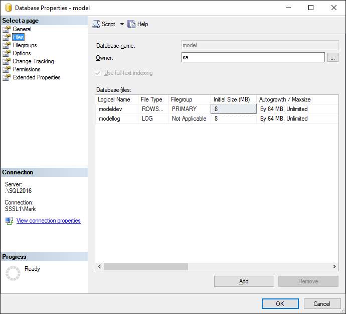 Much better database file setup -- SQL 2016's defaults