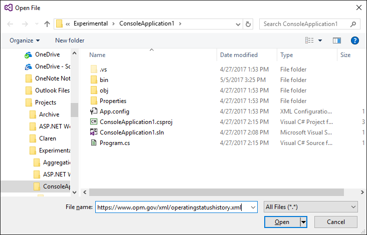 Get the XML file into Visual Studio