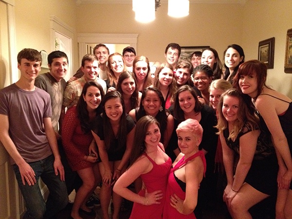 The Touchtones pose with The Northeastern UniSons, Simmons Sirens, and BU Sweethearts at the charity concert after party