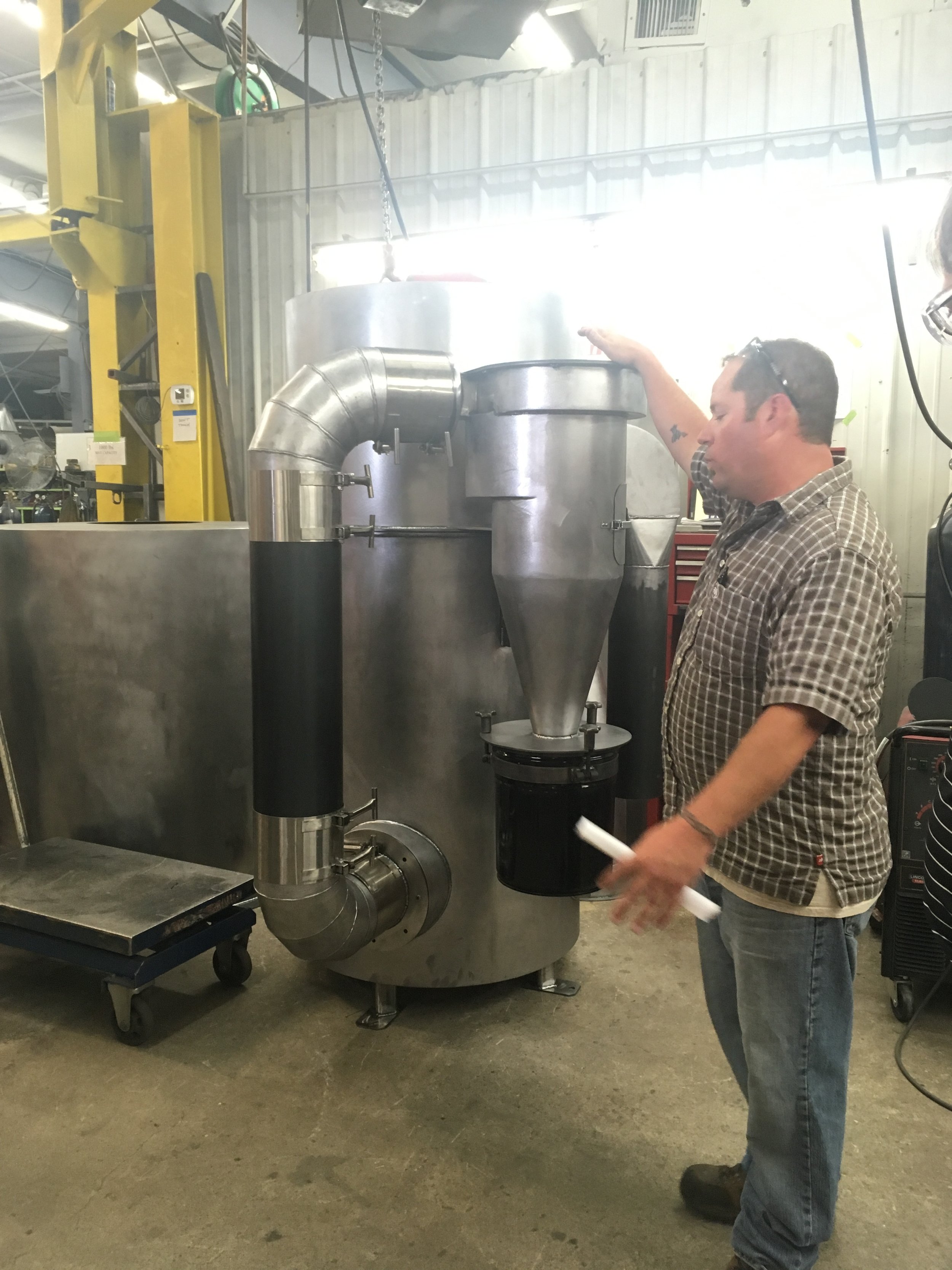 Chaff cyclone and oxidizer in production at Diedrich Roasters.