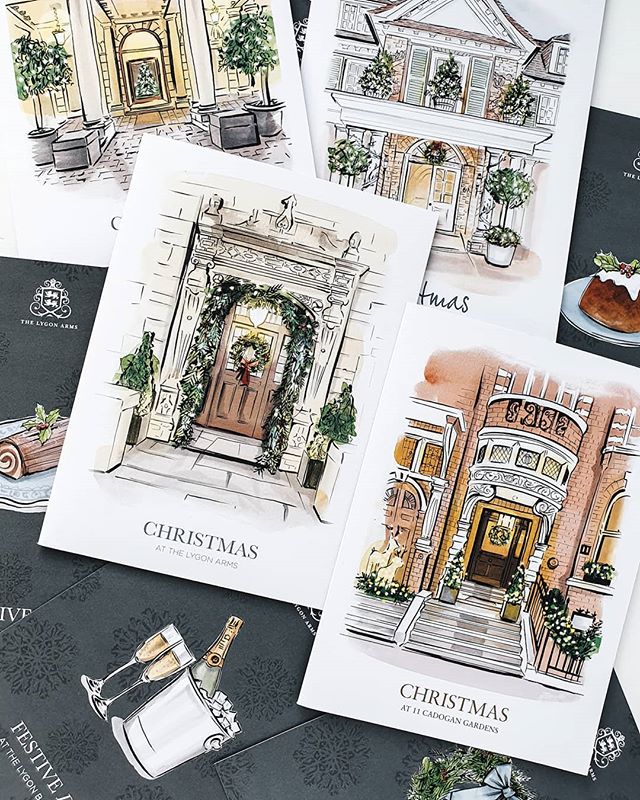 Christmas themed commissions are some of my absolute favourite projects to work on! Thank-you to these amazing hotels in England for letting me illustrate for them 🌟 @lygoncotswolds @11cadogangardens @chewtonglen @clivedenhouse ... (If you have a fe