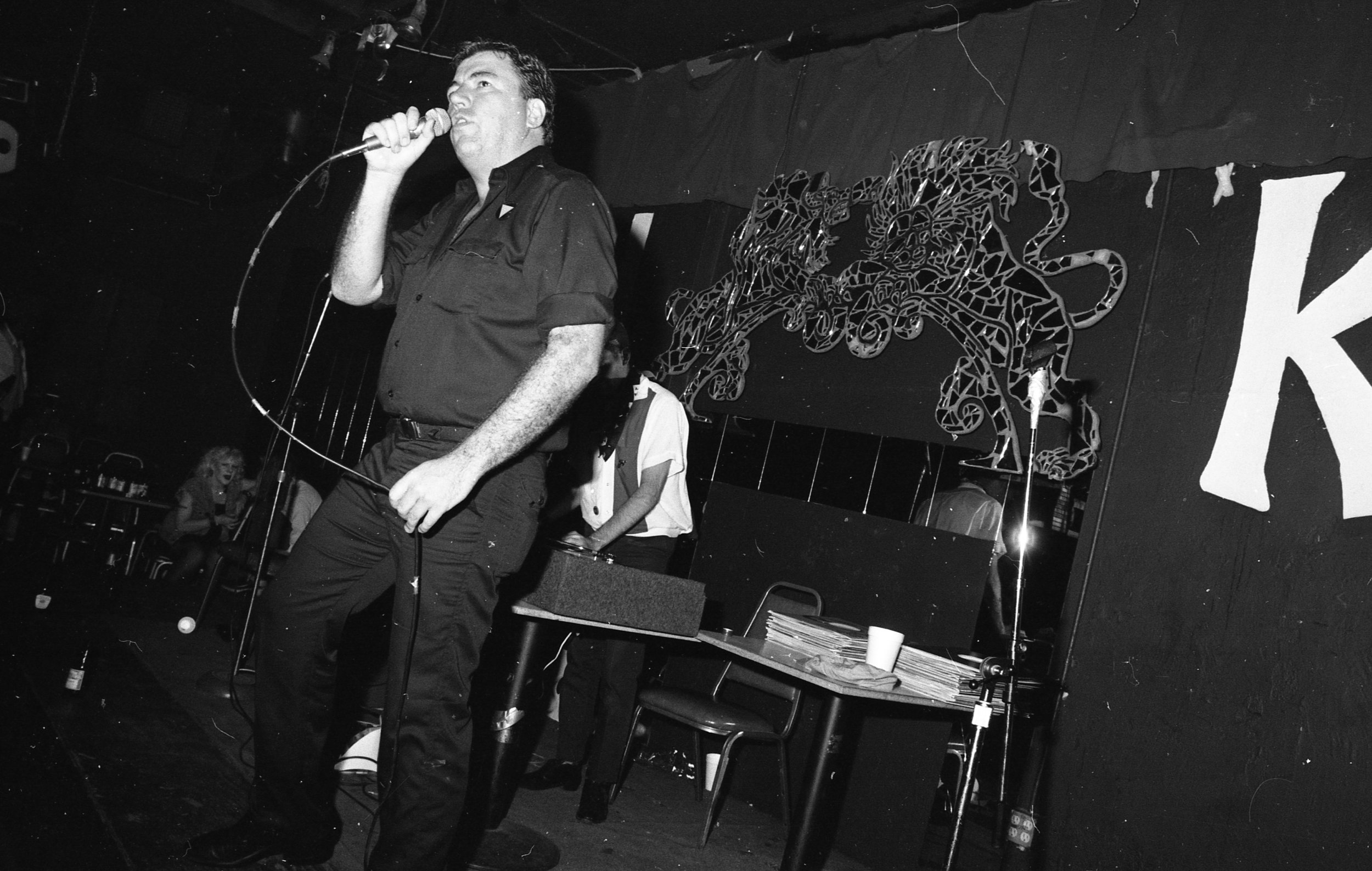 John Callahan (1945-2003) of gay rap duo, Age of Consent, rap night, On Klub, Los Angeles, August 1981