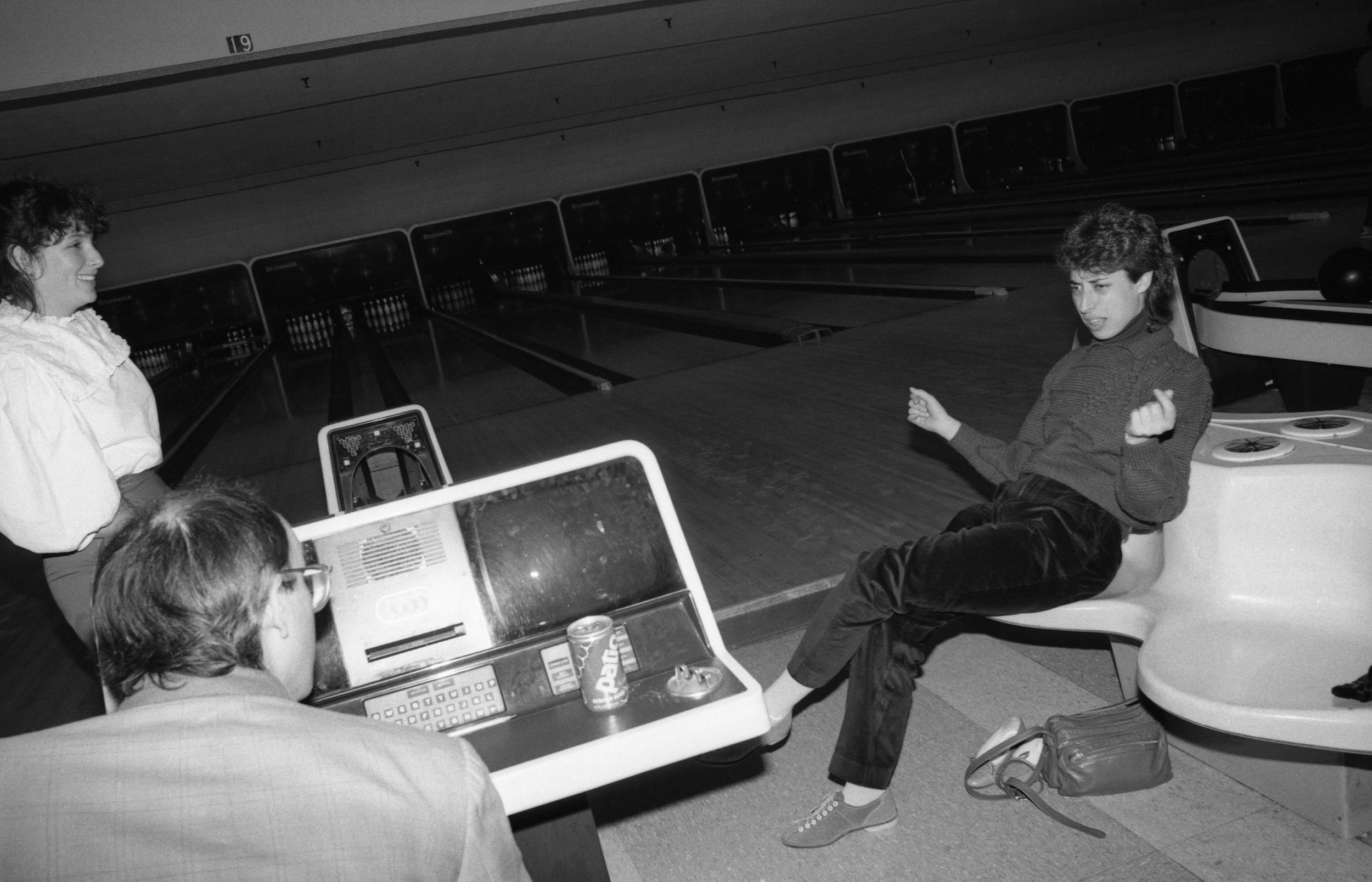 Sushi bowling, Los Angeles, January 1982. Left to right: Nancy Youdelman, Jeff Spurrier, Carol Kaufman.