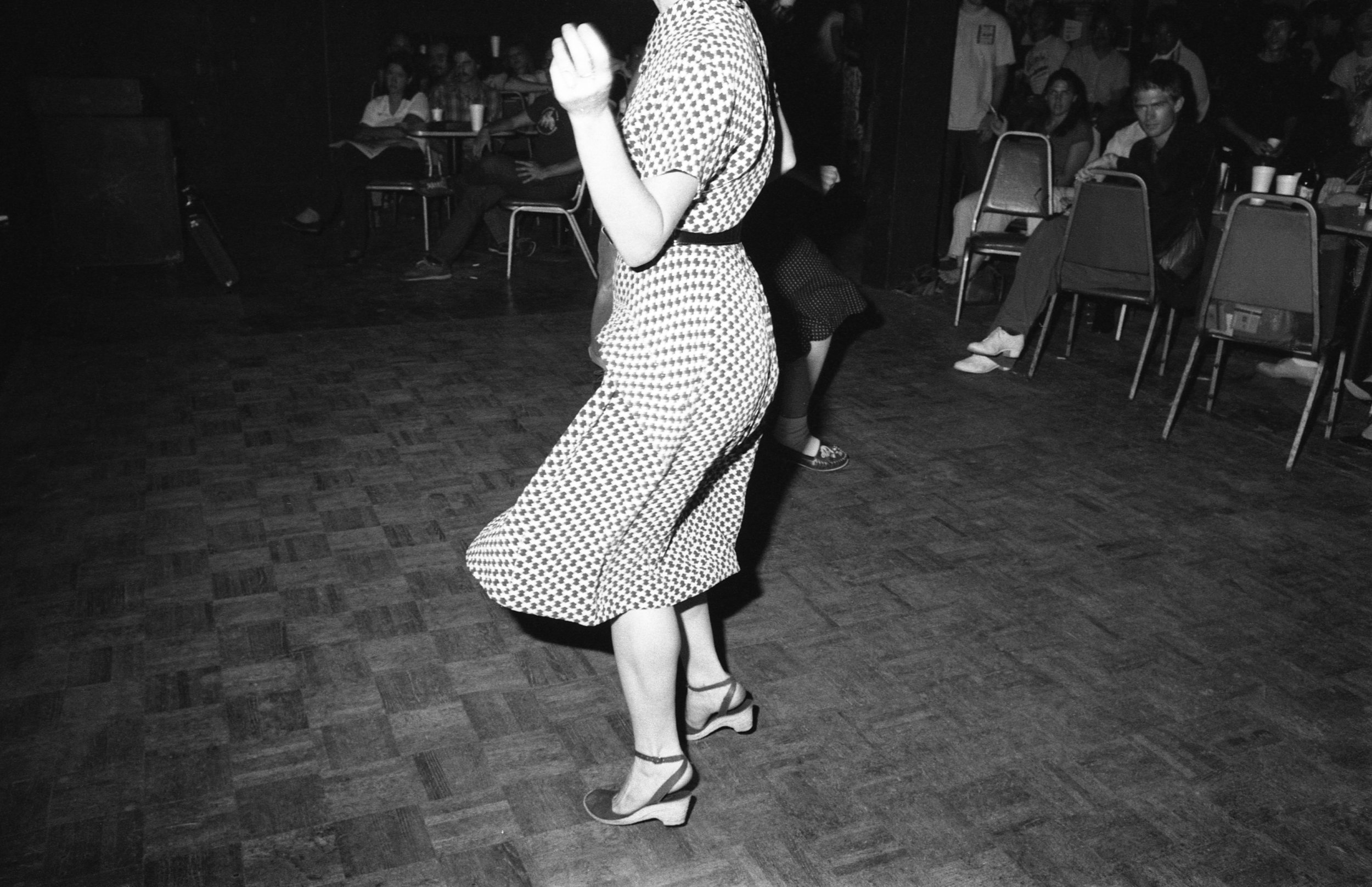 Katie (obscured) and friend dancing to Billy Sheets and Undercover, On Klub. Los Angeles, about 1981.