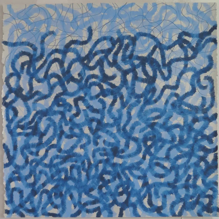Lyn Horton, Three Shades of Blue on Grey , 2018.