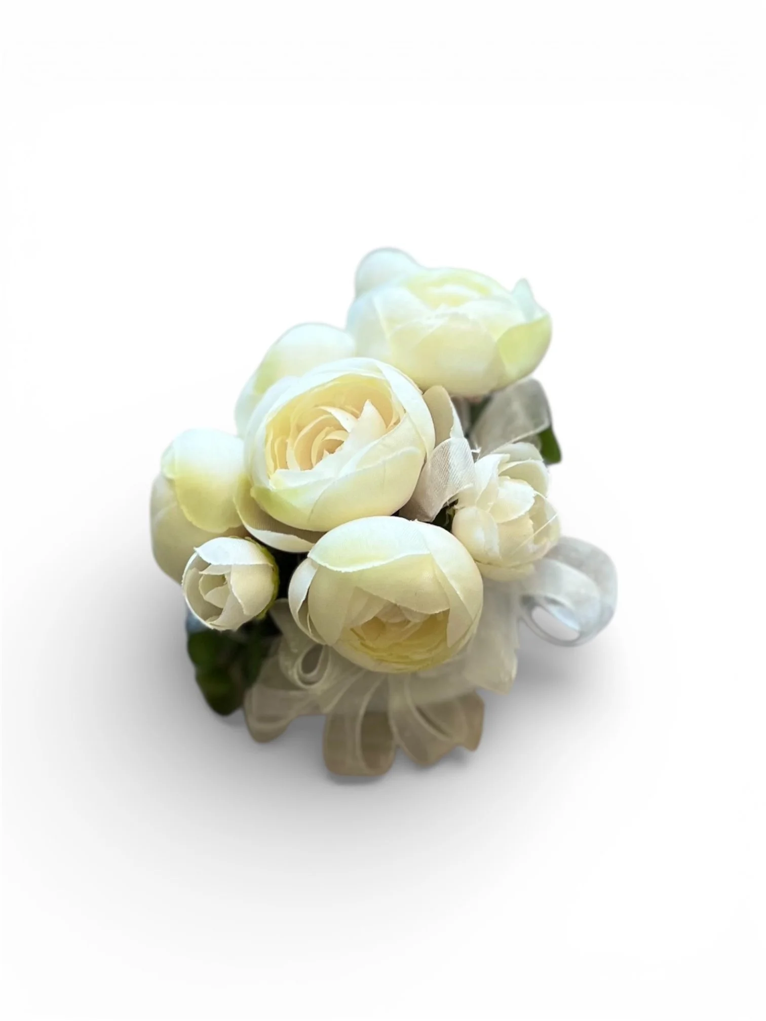 Classic White Ranunculus silk corsage