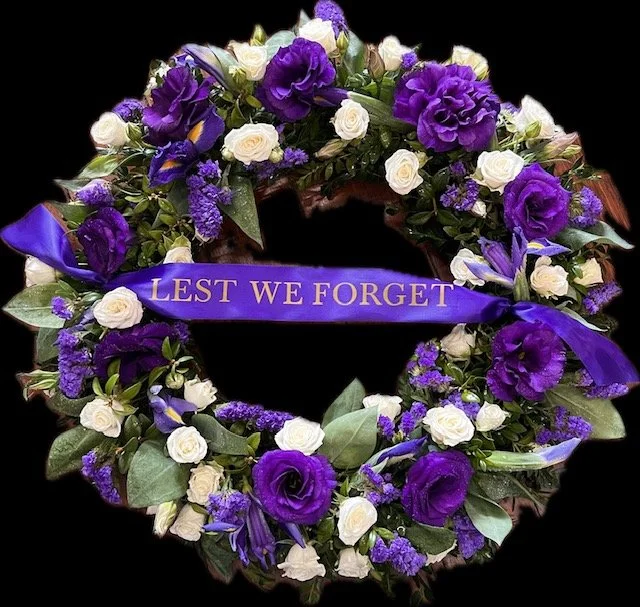 purple & white Anzac Day wreath by Lilypilly South Perth.jpeg