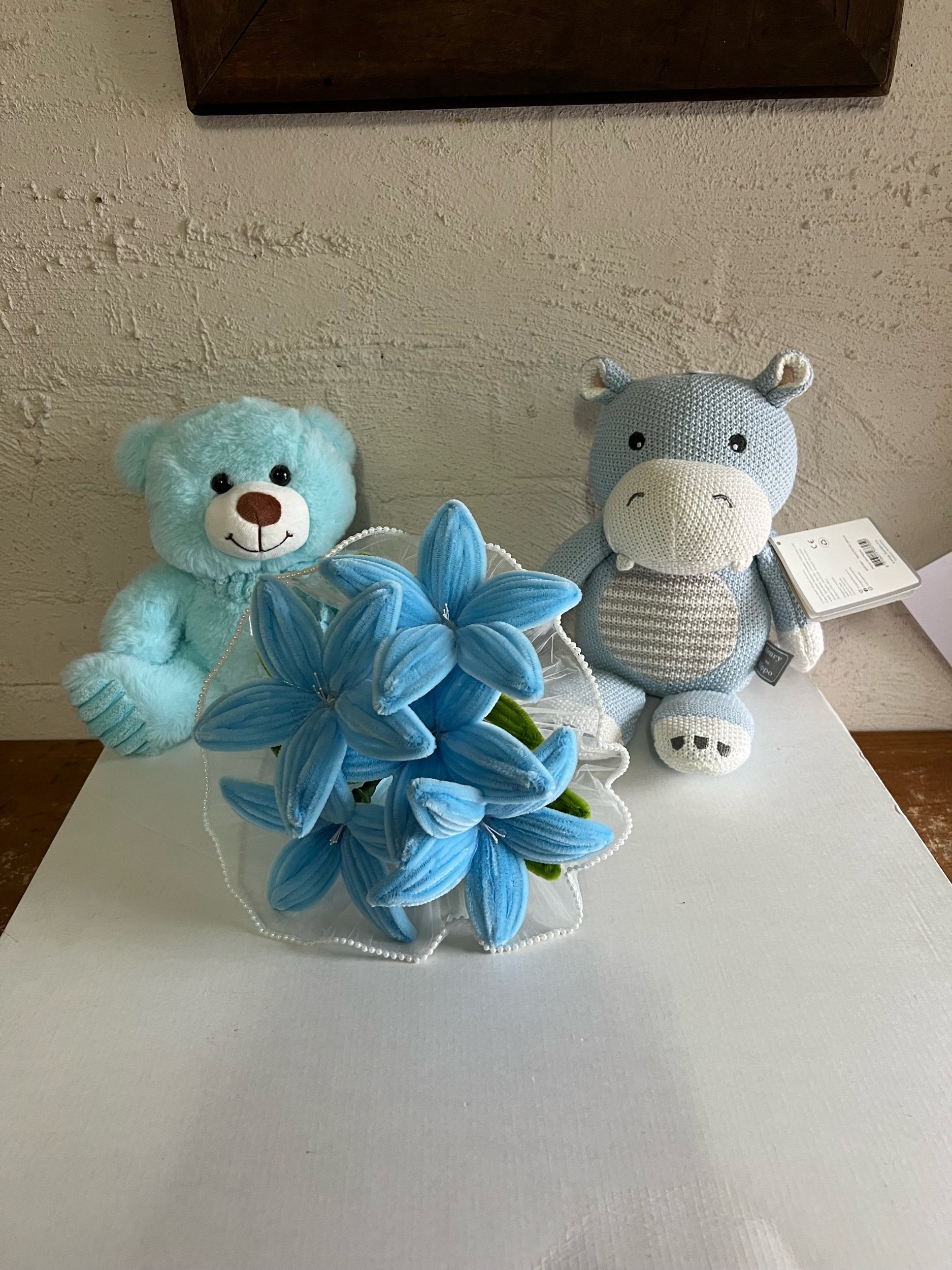 Blue forever flowers by Lilypilly with blue teddy and Living textiles blue hippo
