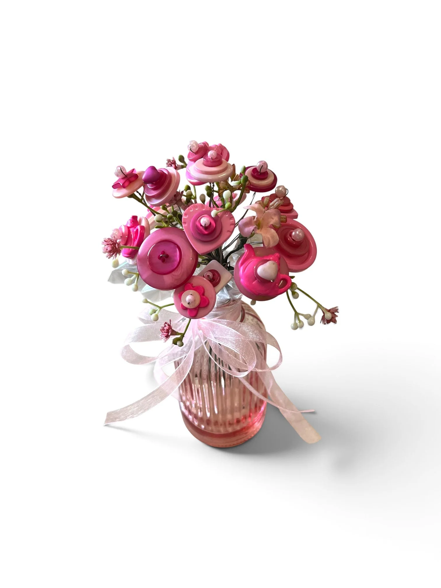 Everlasting Quirky Button Flower Arrangement teapot @ Lilypilly
