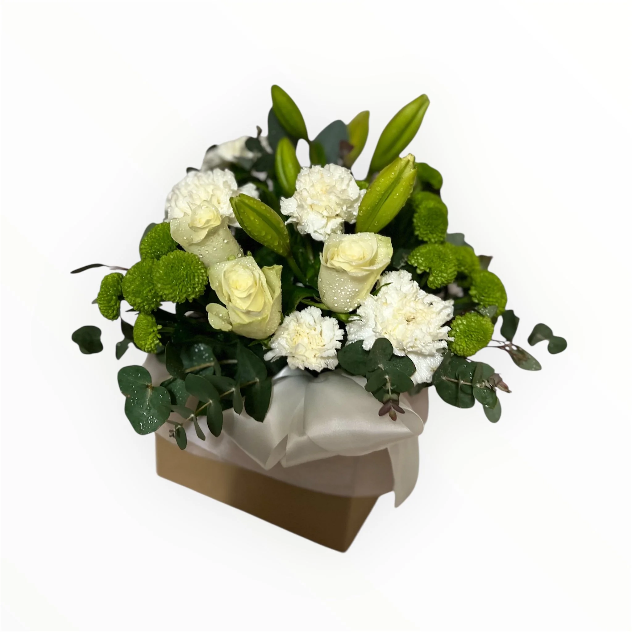 Green and white fresh flower box