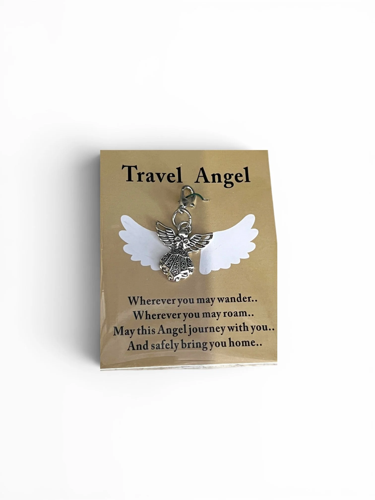 Travel angel keyring charm gift with protective message for safe travels and journeys