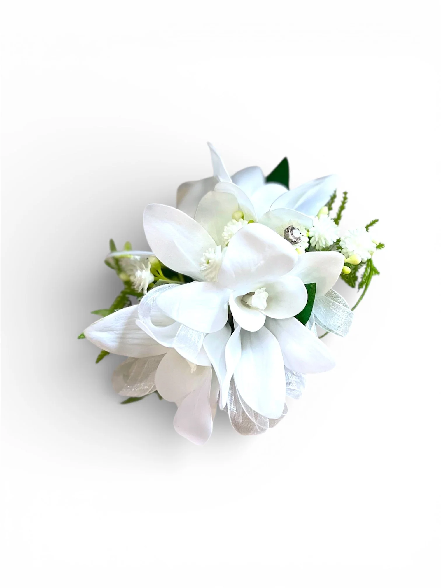 Crisp White real touch orchid Corsage / Buttonhole