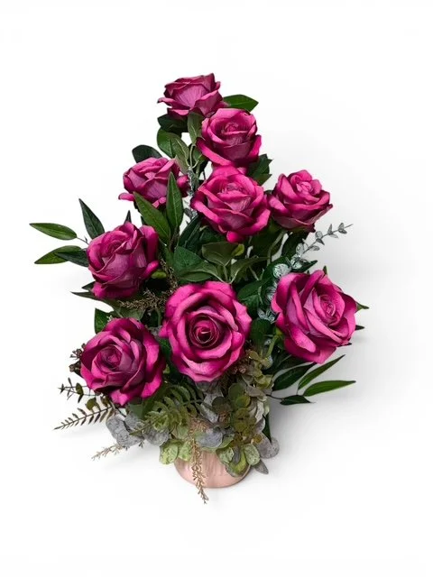 pink silk rose arrangement in pink ceramic pot by Lilypilly Florist South Perth