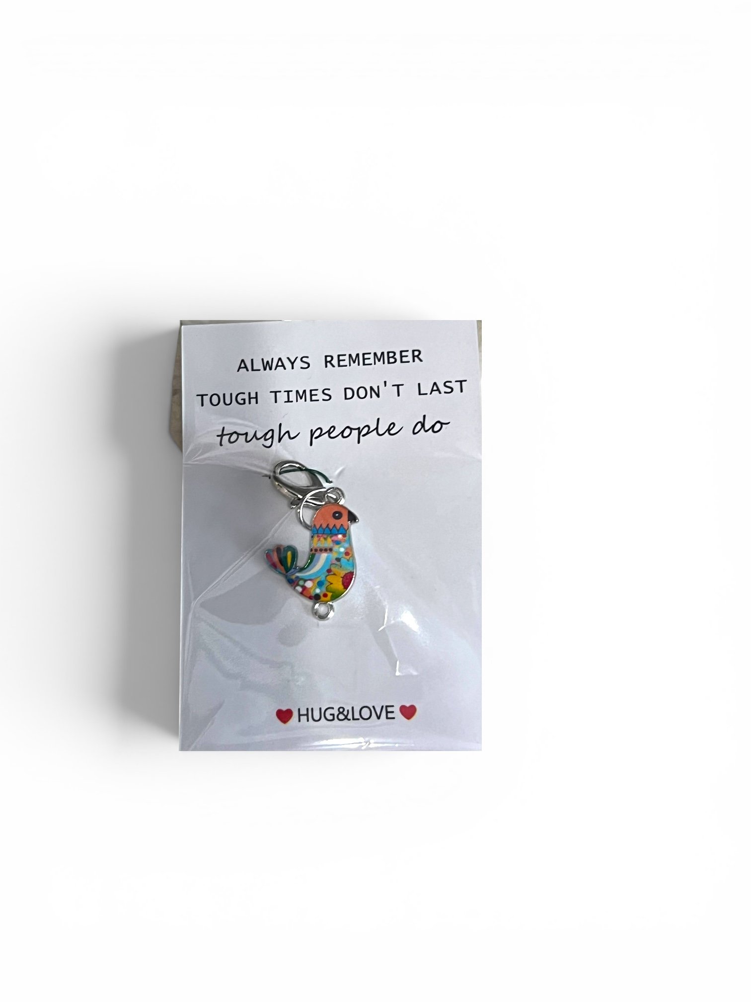 Motivational keyring charm with message “Tough times don’t last tough people do” inspirational encouragement gift