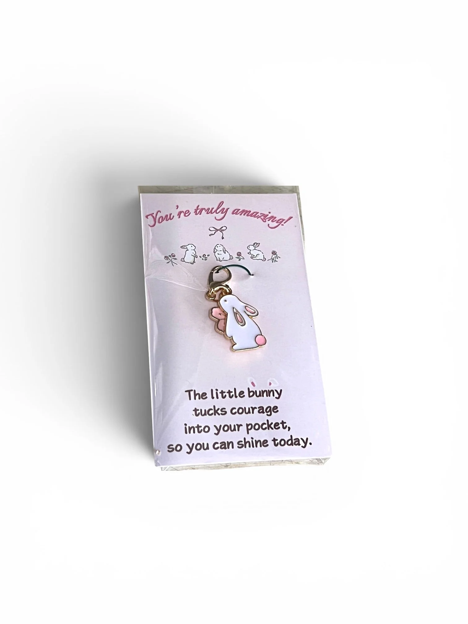 Inspirational bunny charm keyring with courage message “You’re Truly Amazing” thoughtful encouragement keepsake gift