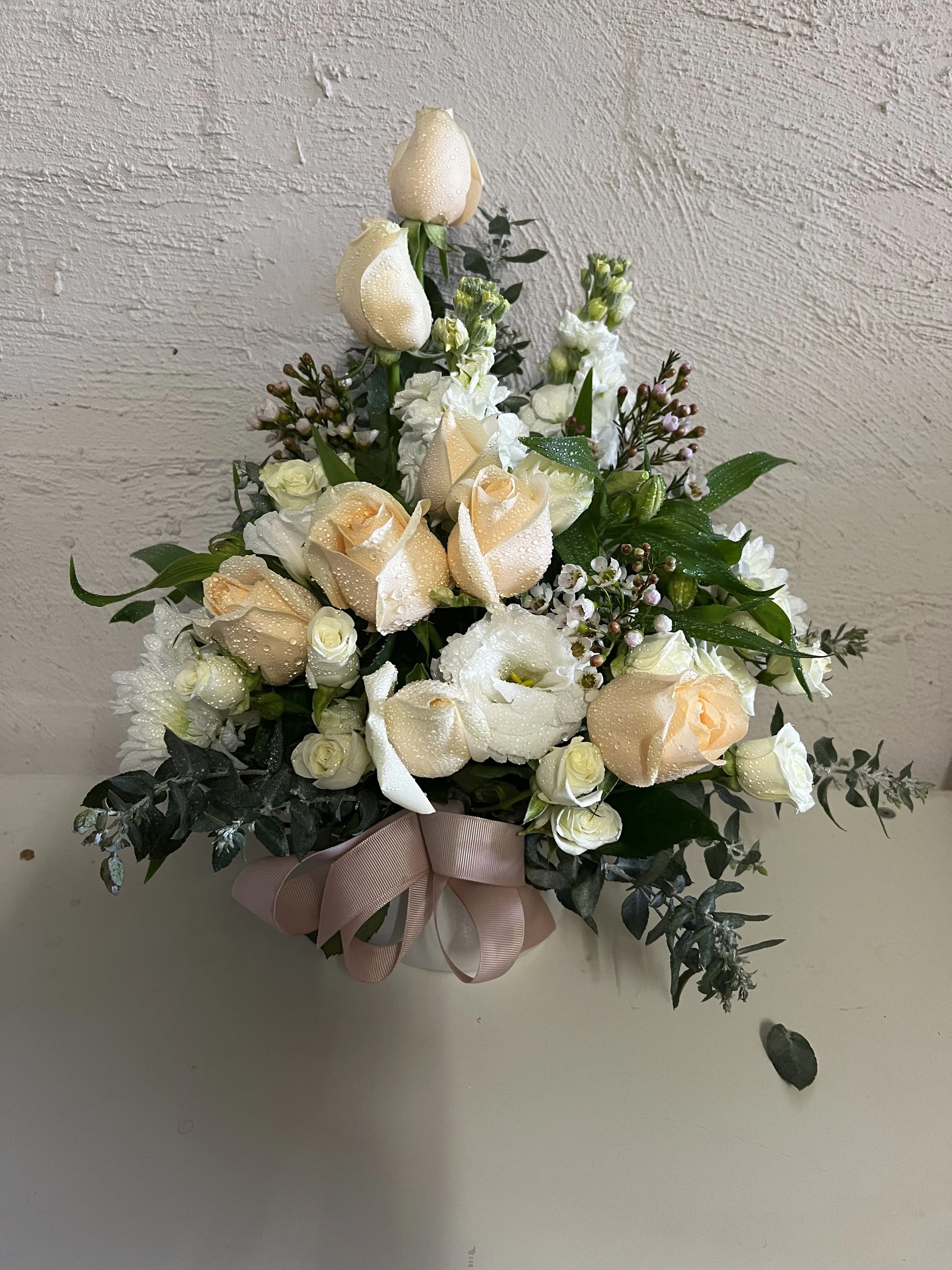 peach and white fresh flower box