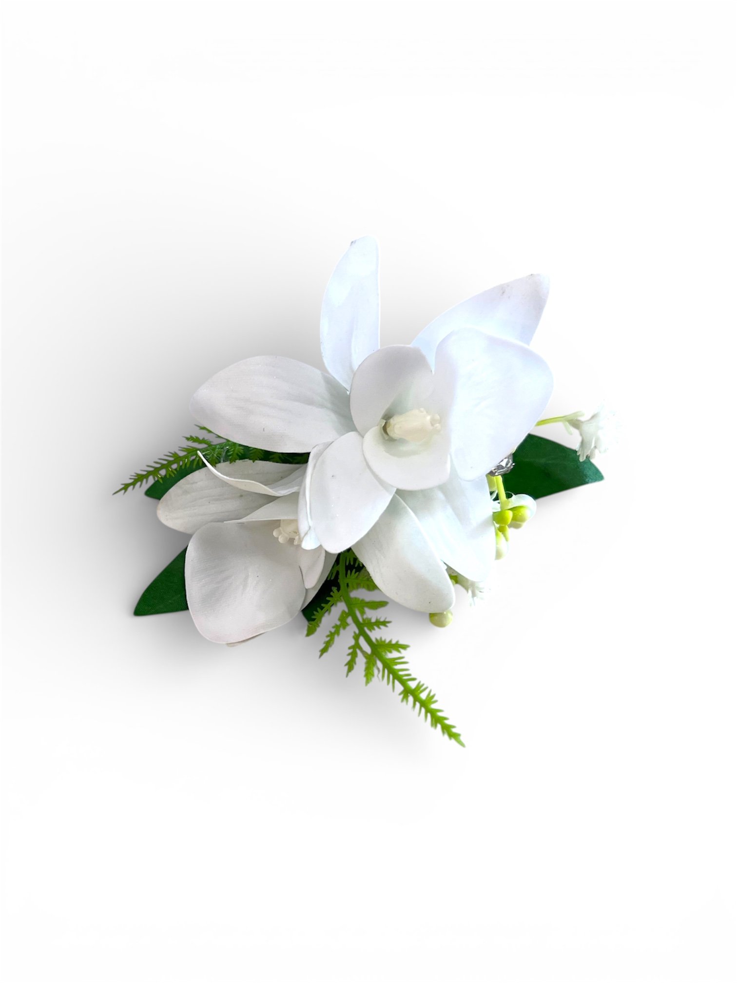 Crisp white silk orchid Buttonhole by Lilypilly