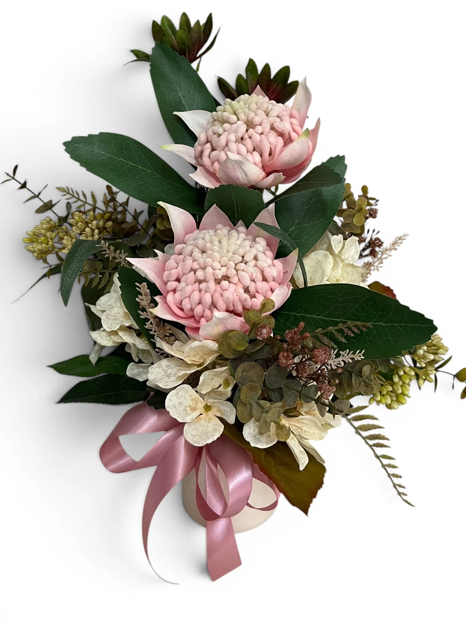 Naturally Pink - Pale Pink Waratah & Native Silk Arrangement