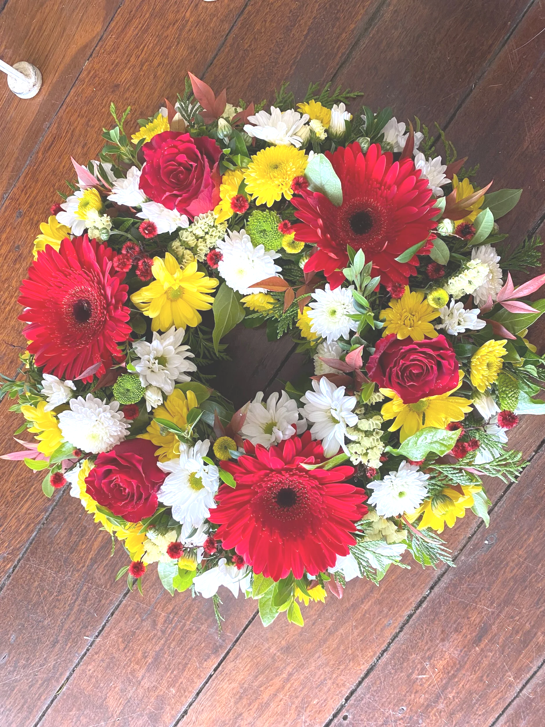 red,white & yellow wreath