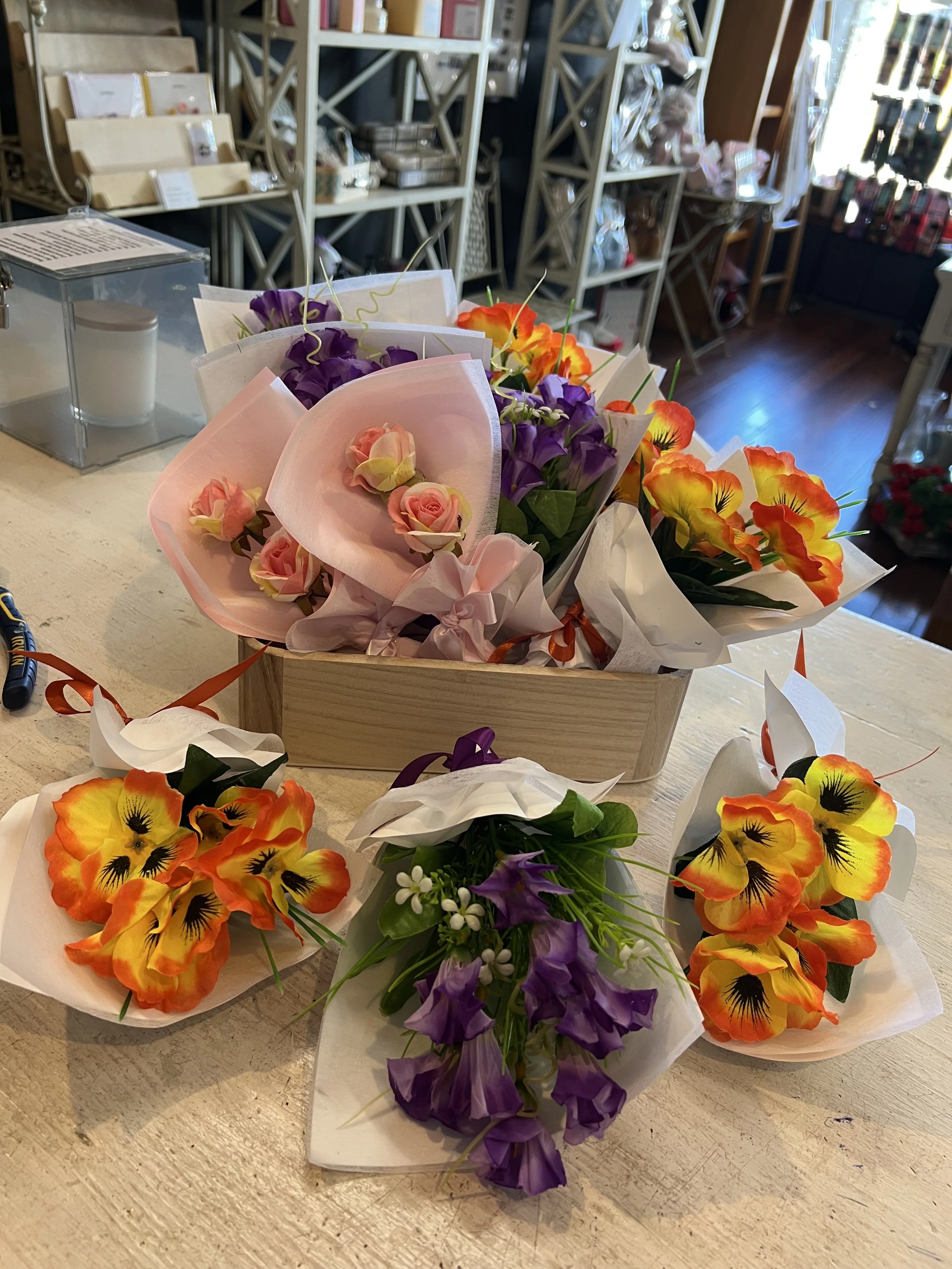 Tiny bunch of silk flowers arranged as a small thoughtful gift from Lilypilly Florist South Perth