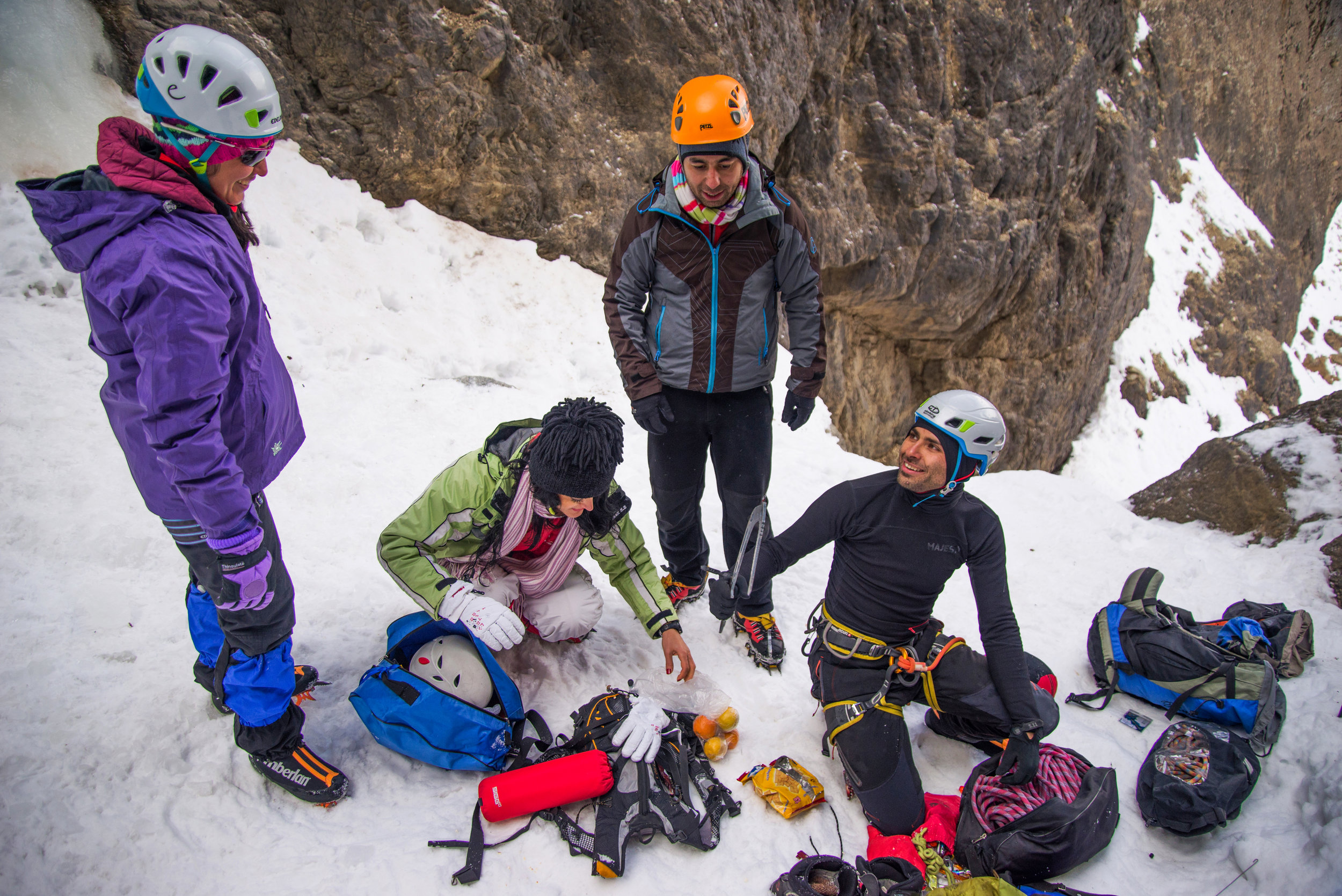 Ice climbing creates a relaxed  atmosphere for socializing among Shiva and her friends after they are done with the activity.