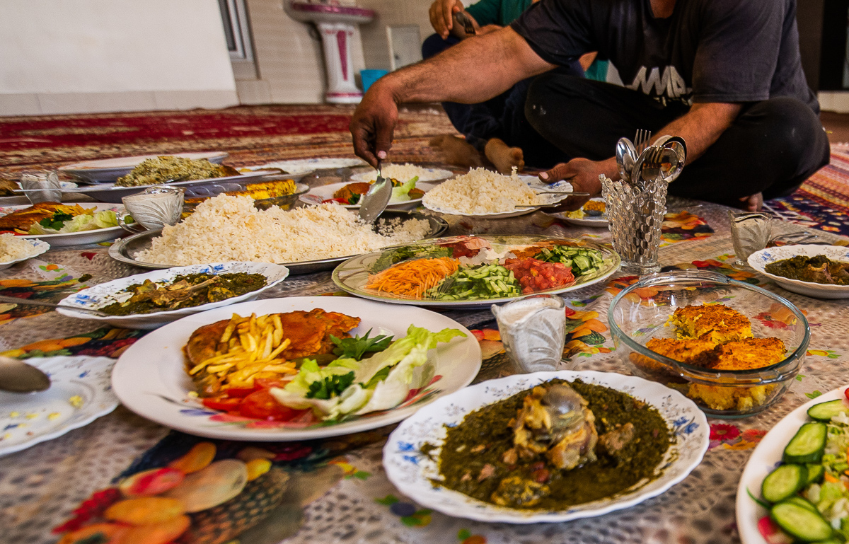  Lunch at one of Kamfiruz houses. Although the drought has affected the whole of Iran and the country is facing strong sanctions which have an impact on its import, rice is still the dominant crop in the Iranian family food. 