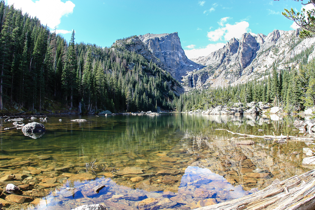 View of Hallett Peak and Flattop Mountain over Dream Lake