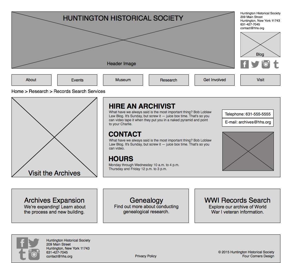 Fig. 15: Records Search Services page wireframe.