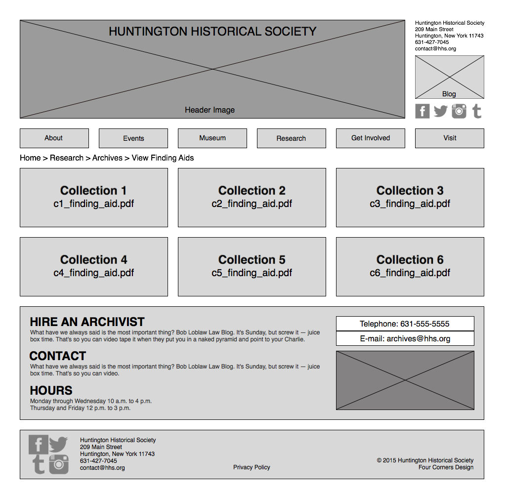 Fig. 14: View Finding Aids page wireframe.