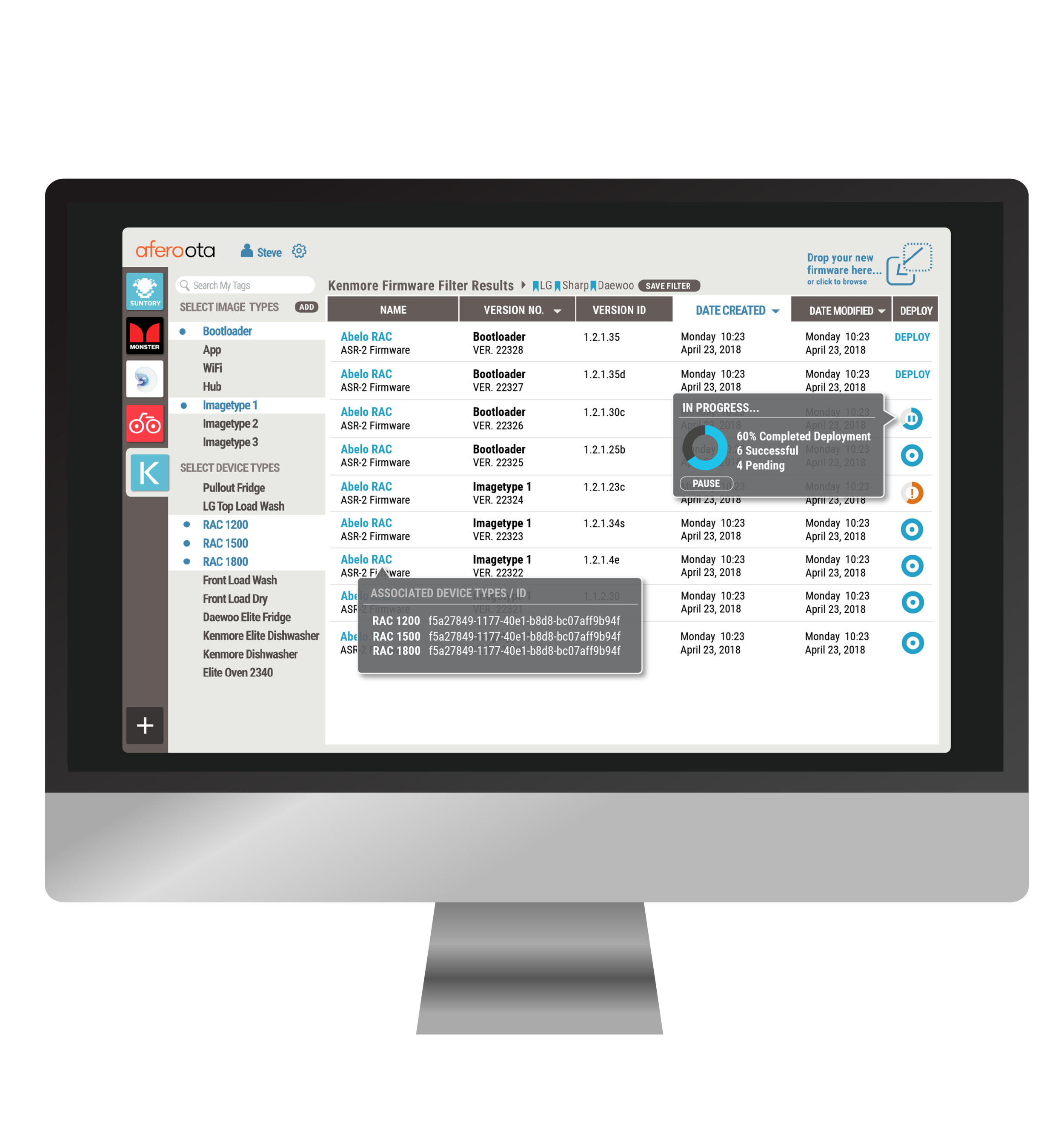 Afero Firmware OTA Tool Home Screen