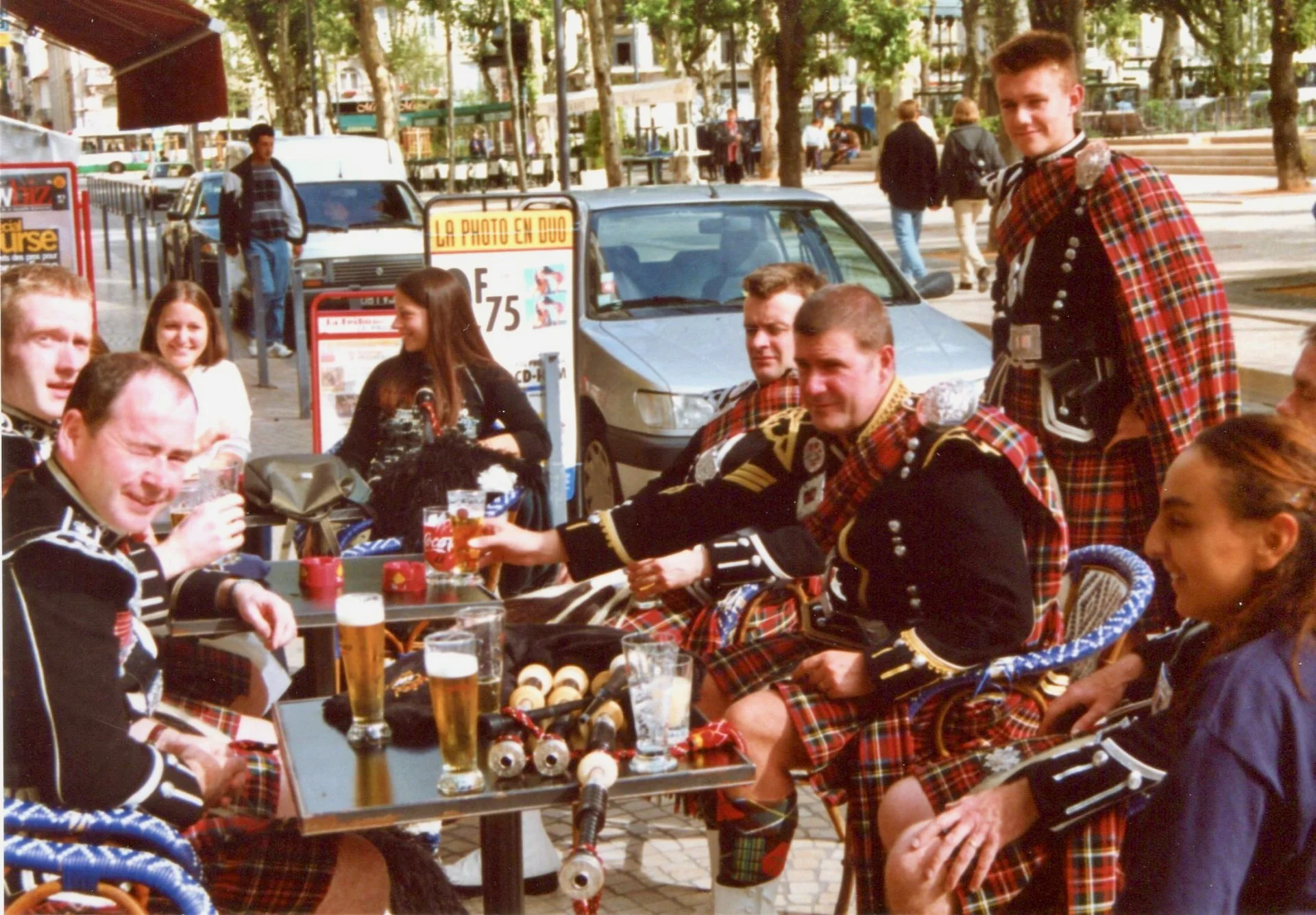 Piping is hard work. A relaxing beer after the parade