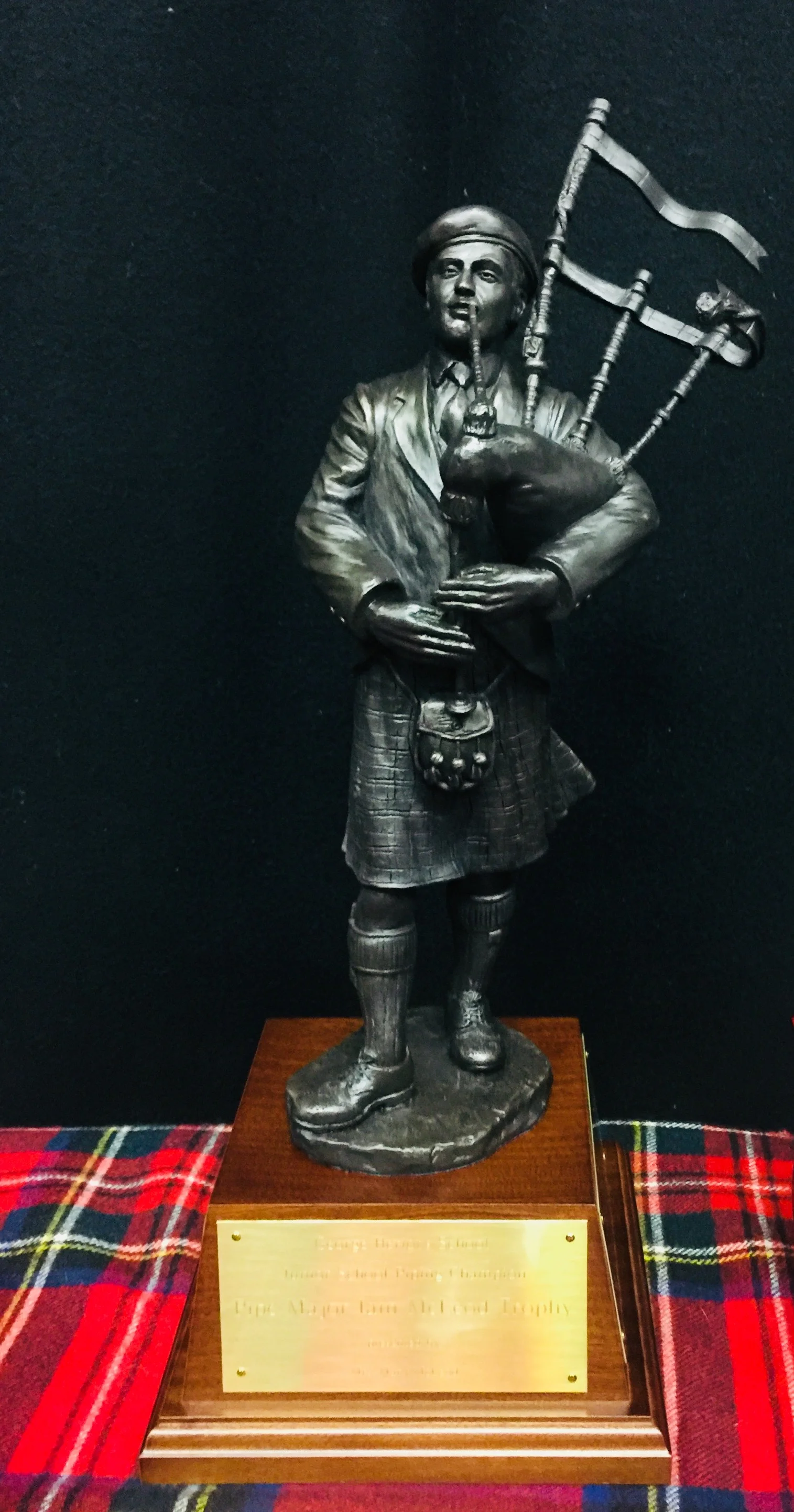 The new Iain McLeod trophy for the champion piper at George Heriot's School