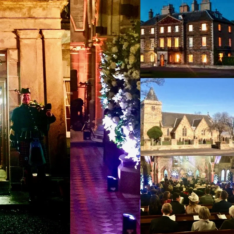 Aberlady Parish Church and Gilmerton House. A winter wedding