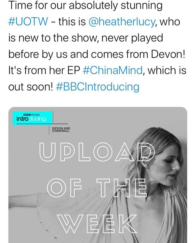 Such a nice surprise to be played twice on @bbcintrodc last nights and to have been selected for upload of the week. Thank you so much @sarahgozzo for choosing my track and for your amazing track descriptions and comments. It was the perfect radio de