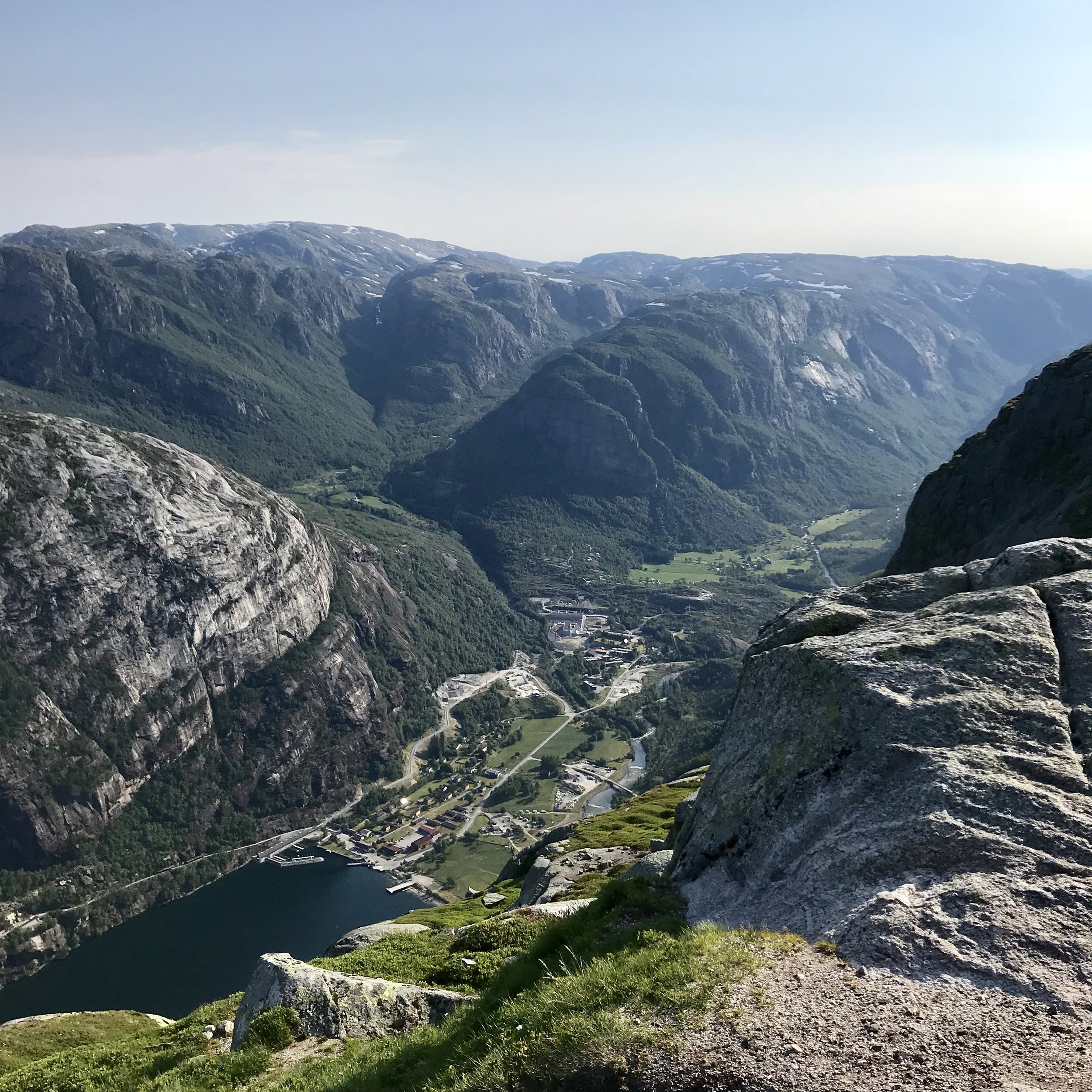  View of Lysebotn from the Kjerag hike. 