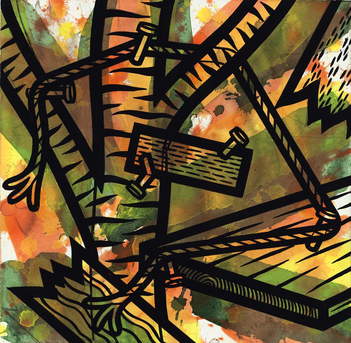 "Thread 3" ink and watercolor on paper