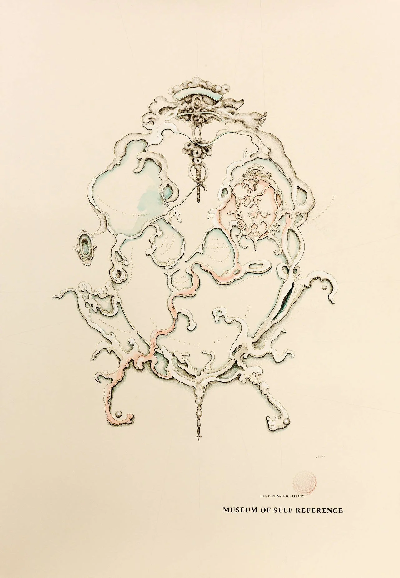 Patricia Smith "Museum of Self Refrence" ink and watercolor, 42"x 30"