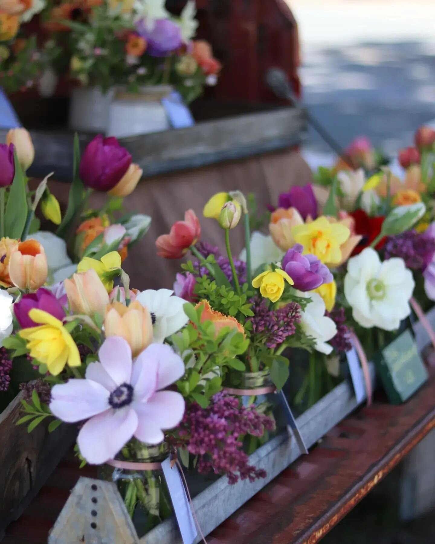 The Flower Truck is open for the day!! She's filled with a beautiful assortment of fresh, spring flowers-  a variety of arrangements and specialty tulip bouquets. 
🌷 Located at True Bloom Farm on route 121 in cambridgeport between Grafton and Saxton