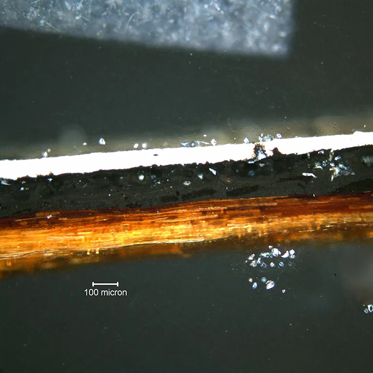 A microscopic cross section of a coating surface