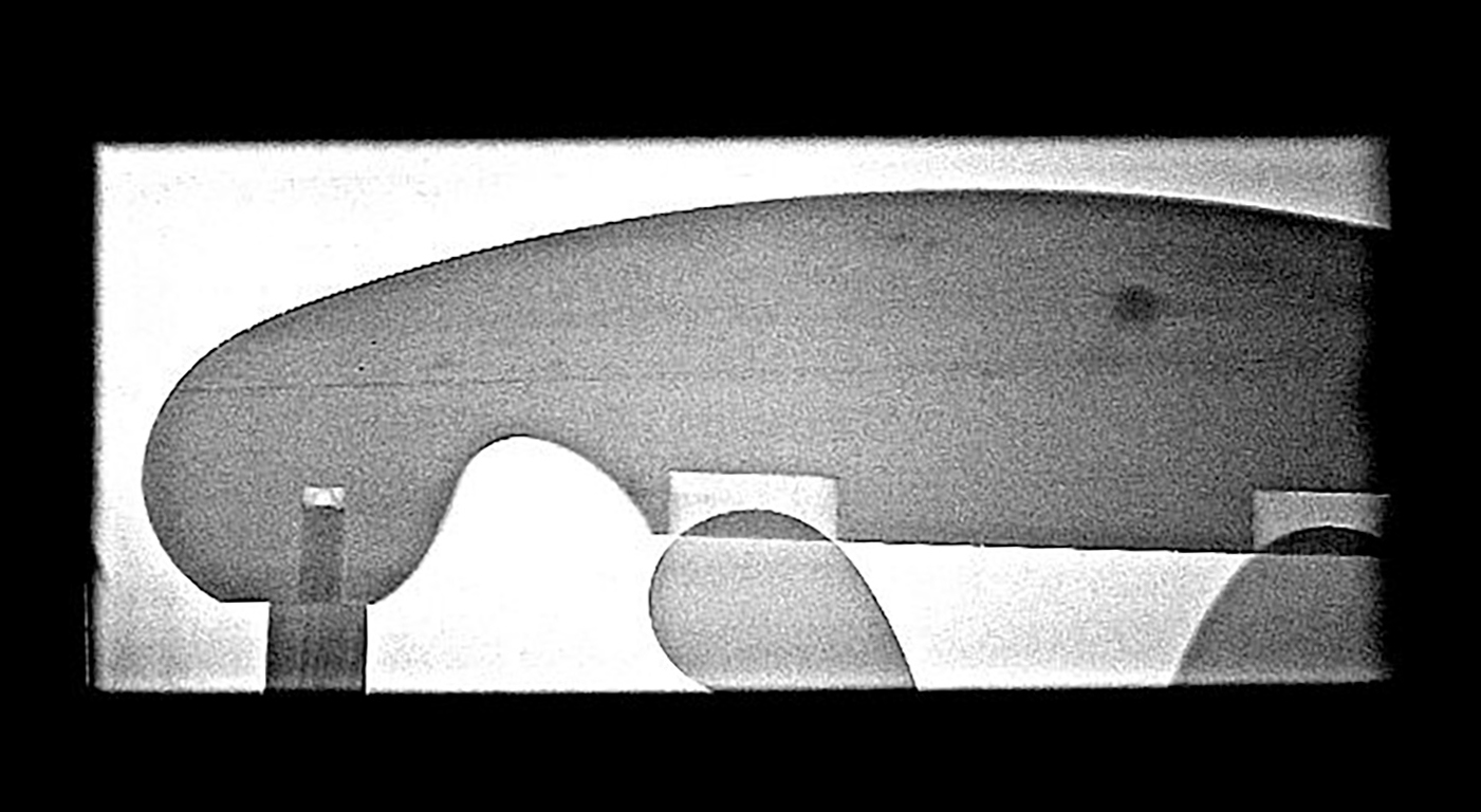 An x-radiograph, highlighting the mortise and tenon construction of a chair's post and crest rail construction
