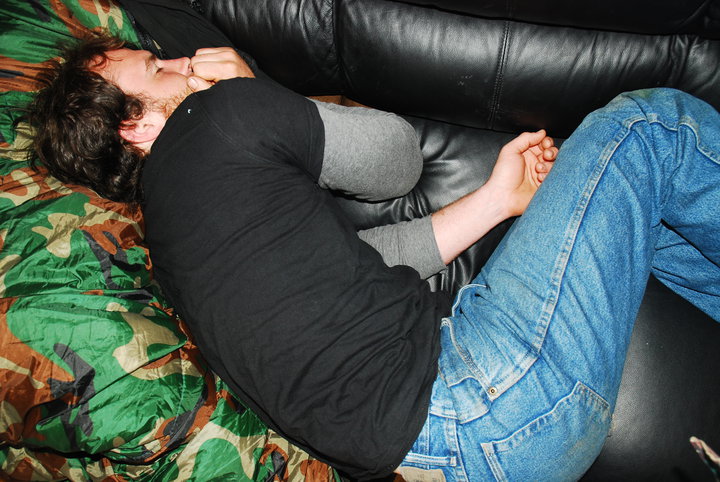 Miking finally getting some rest on the couch of Chad Ivany when we made Stephenville.