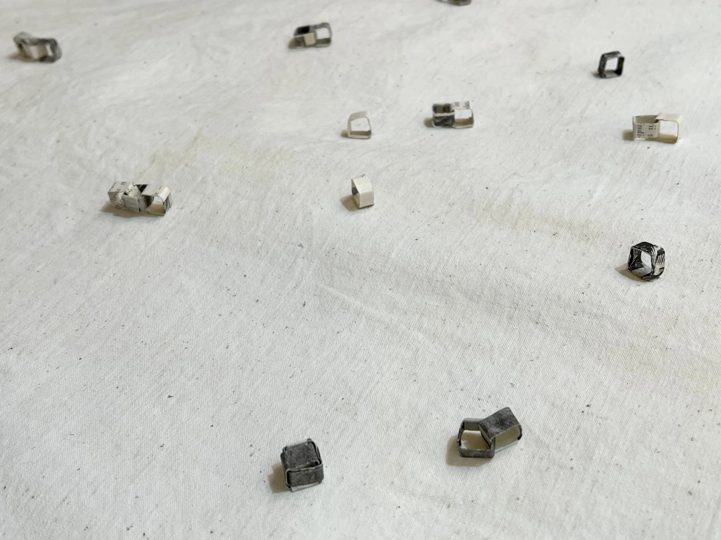    fabric, tin, wire, paper, wood, thread  54 x 36 x 3 inches  2022   