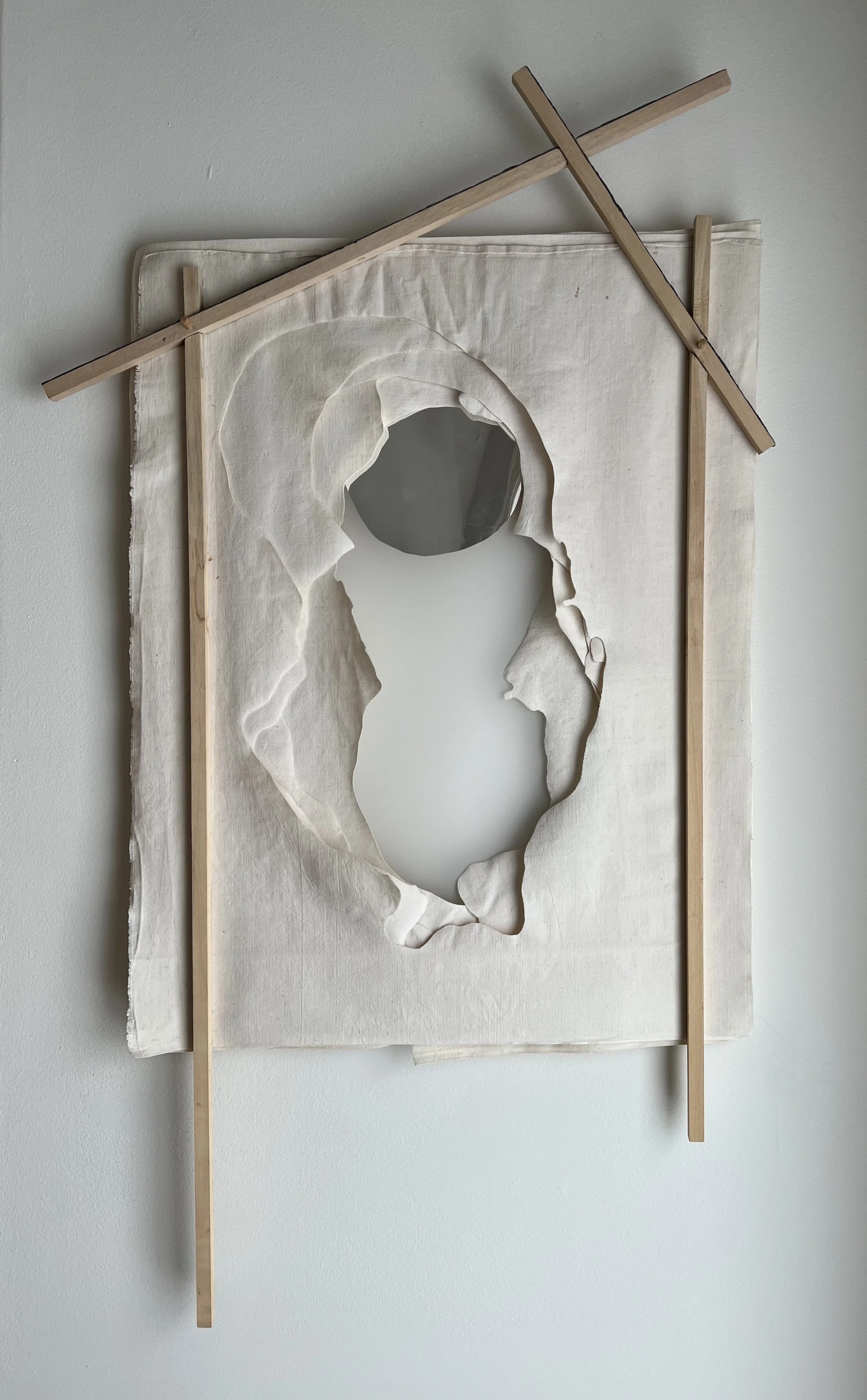  linen, wood, lead, mylar paper  24 x 2 x 40 1/2 inches  2020  